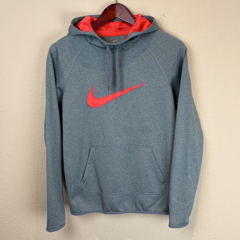 Nike Womens XS Hoodie Gray Burnt Orange Dri-FIT Pullover Thumbholes